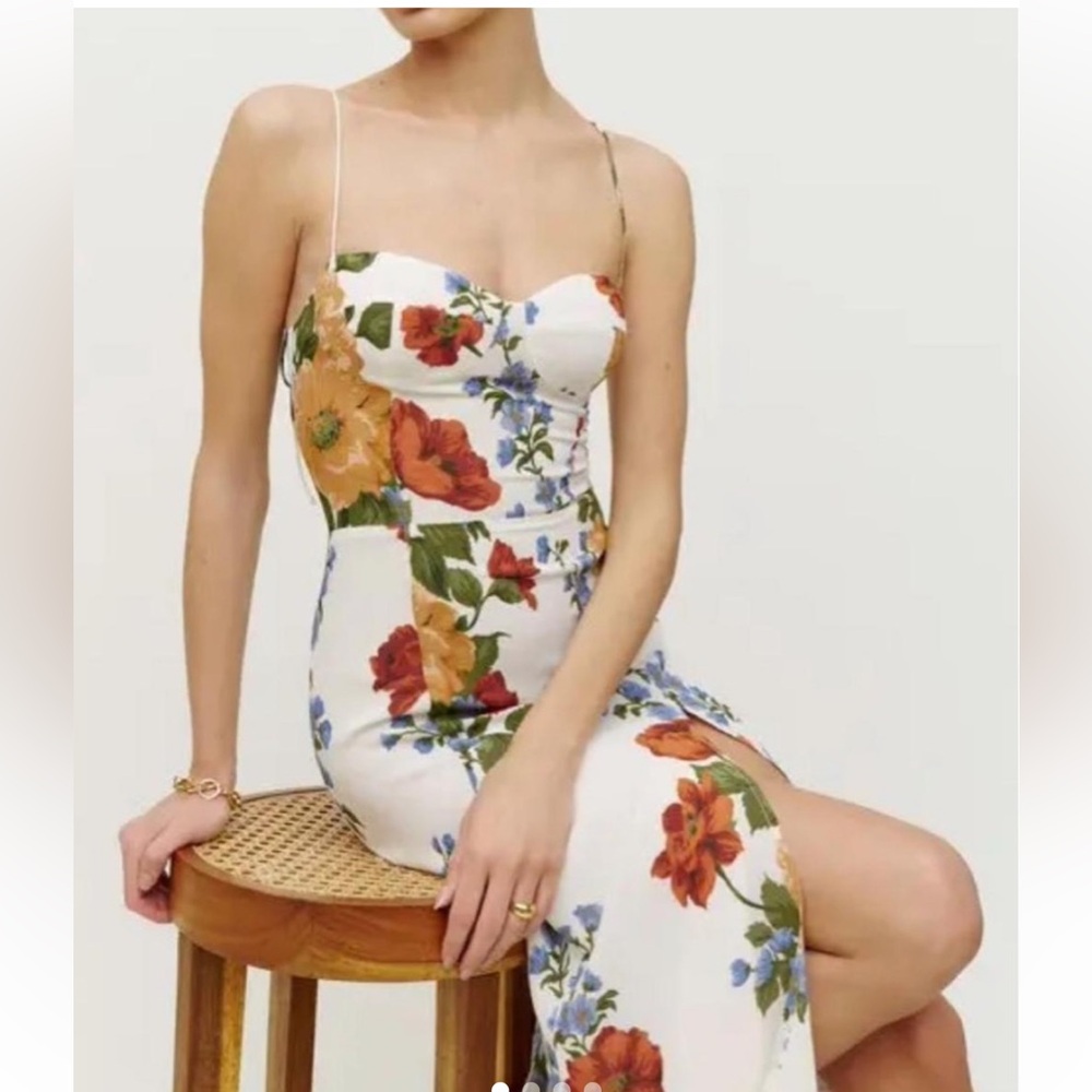 Reformation White Floral Midi Dress